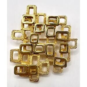 Vintage Coro Signed Large Modernist Brooch Pin Gold Toned Brutalist Art Deco